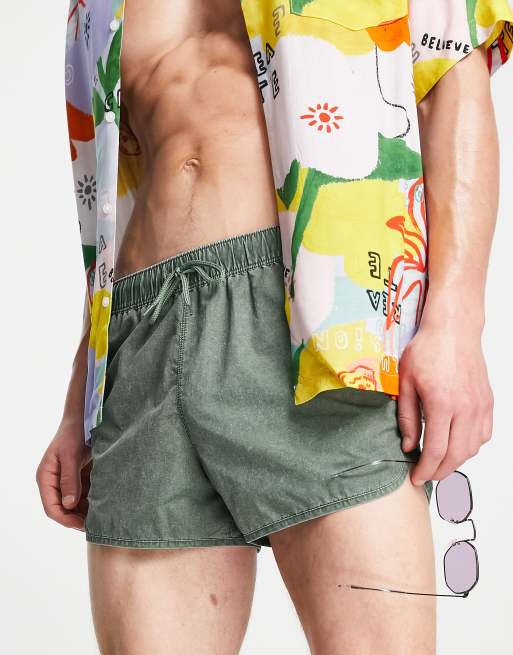 ASOS DESIGN - Superkorte hardloop- zwemshort in groen met acid wash