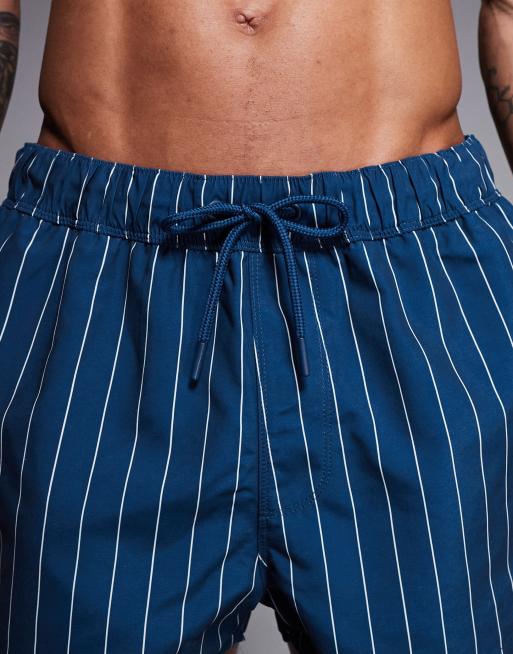 ASOS DESIGN - Superkorte zwemshort in marineblauw met witte krijtstreep, 4 van 5