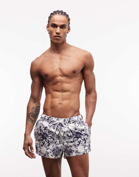 ASOS DESIGN - Superkorte zwemshort met drakenprint in wit - view 1
