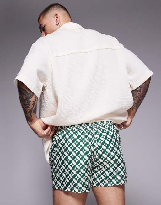 ASOS DESIGN - Superkorte zwemshort met geometrische print in groen, 3 van 4