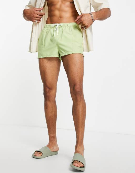 ASOS DESIGN - Superkorte zwemshorts met plat gestikte plooitjes in lichtgroen