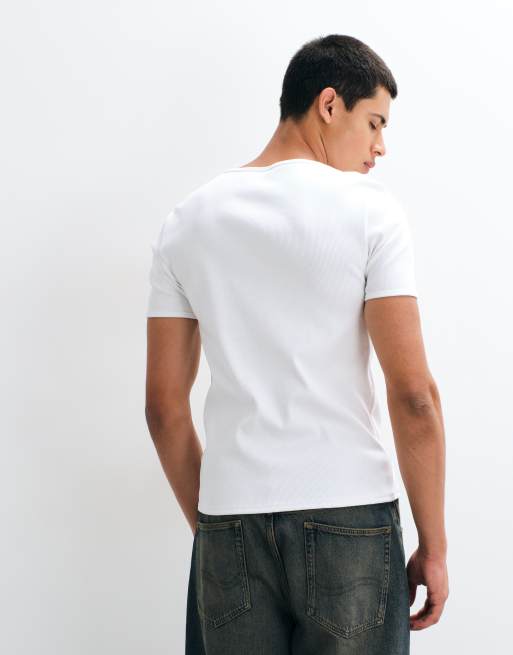 ASOS DESIGN - Superkraftig og tætsiddende hvid T-shirt i ribstrik, 3 af 5