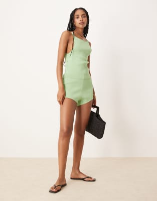 ASOS DESIGN - Superkurze Shorts aus Strukturstrick in Grün, Kombiteil
