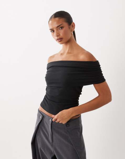 ASOS DESIGN supermiękki top bardot w czerni - view 1