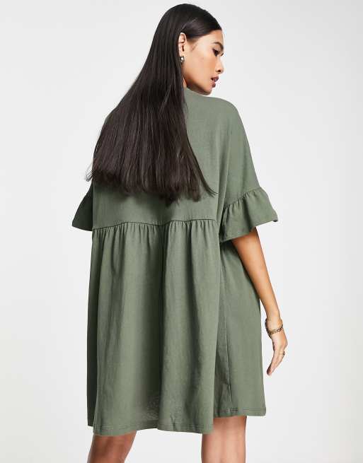 ASOS DESIGN – Superoversize-Hängerkleid mit Rüschen in Khaki, 4 von 4