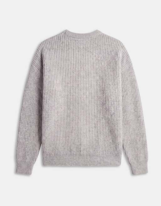 ASOS DESIGN superoversize stickad tröja i ullmix med ribb i gråmelerad, 7 av 7