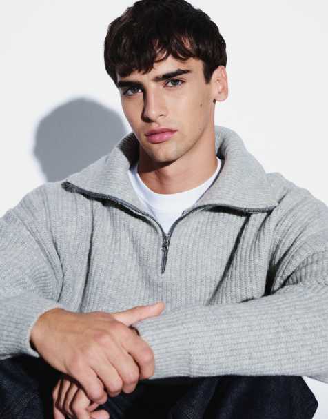 ASOS DESIGN superoversize stickad tröja med ståkrage i grått - view 1