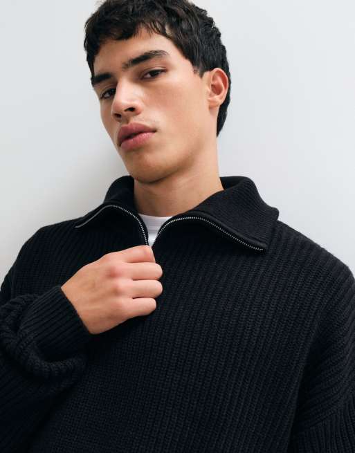 ASOS DESIGN superoversize stickad tröja med ståkrage i svart, 4 av 5