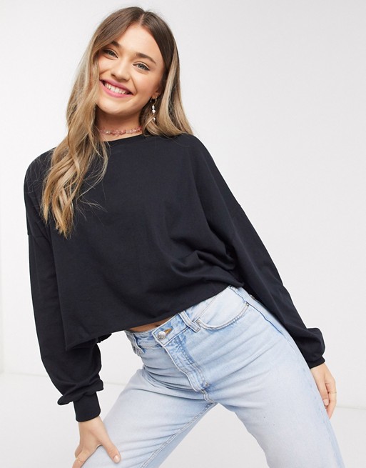ASOS DESIGN superoversized cut off t-shirt with wide sleeve in black | ASOS