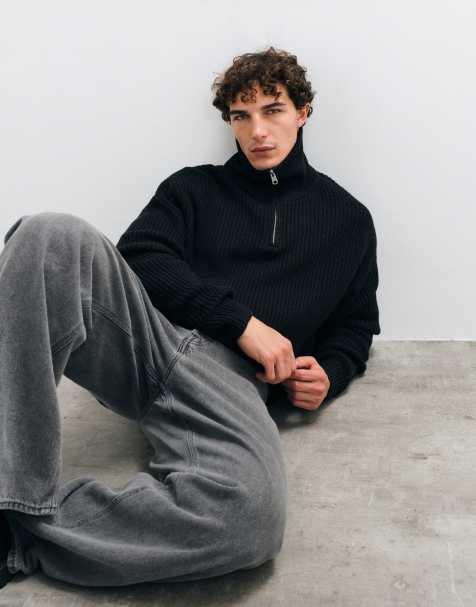ASOS DESIGN superoversized gebreide trui met opstaande boord in zwart - view 1