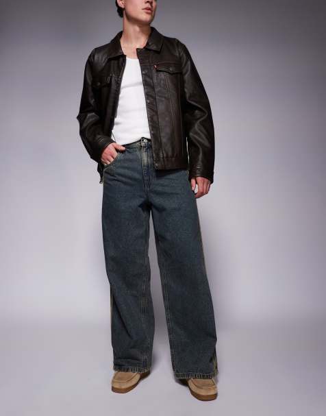 ASOS DESIGN - Superposede jeans med sporty detaljer i mellemvasket blå - view 1
