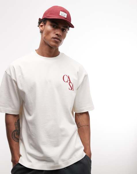 ASOS DESIGN – Superschweres Oversize-T-Shirt in Beige mit Stickerei auf der Brust - view 1