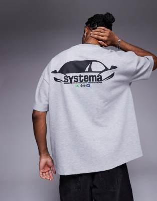 Superschweres Oversize-T-Shirt mit überschnittenen Schultern und Autografik in Grau meliert Grau S