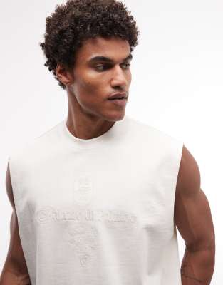 Superschweres Oversize-Tanktop in Beige mit Schriftzug auf der Vorderseite-Neutral Neutral XS