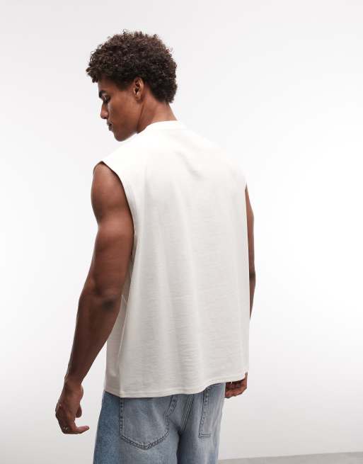 ASOS DESIGN – Superschweres Oversize-Tanktop in Beige mit Schriftzug auf der Vorderseite, 5 von 5