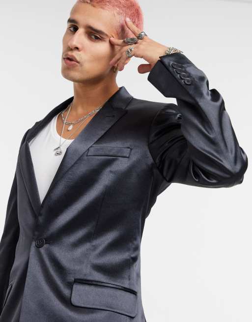 ASOS DESIGN - Superskinny blazer i skinnende sort satin