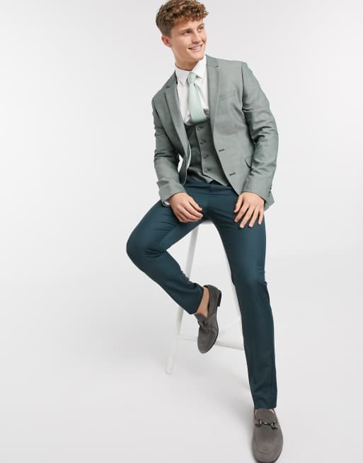 ASOS DESIGN - Superskinny tweedelige set in groene wolmix, 2 van 3