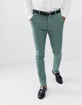 ASOS DESIGN - Wedding - Super enge Anzughose aus grünem Wollgewebe mit Mini-Karomuster - Grün