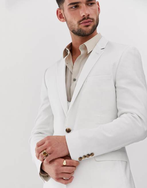 ASOS DESIGN - Superskinny colbert in wit linnen, 3 van 4