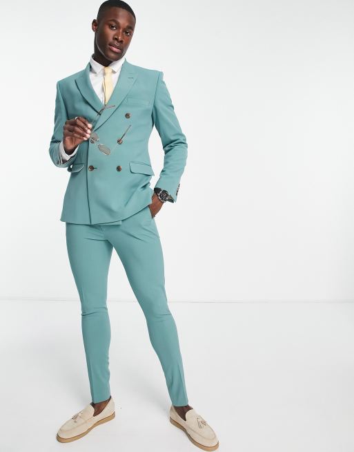ASOS DESIGN - Superskinny double-breasted colbert in saliegroen, 2 van 4