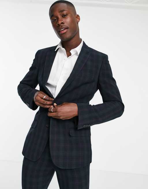 ASOS DESIGN - Superskinny habitjakke i blackwatch skotsktern