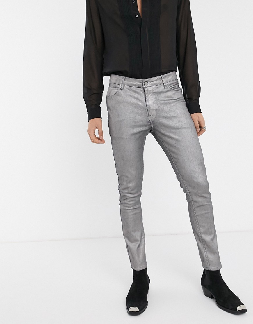 ASOS DESIGN – Superskinny jeans med silverfärgad ytbehandling i metallic finish
