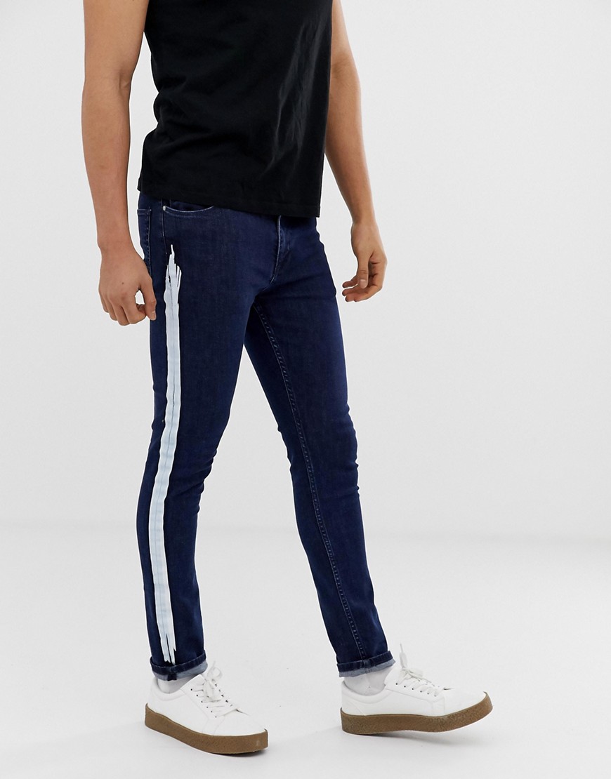 ASOS DESIGN - Superskinny jeans met witte strepen in indigo-Blauw