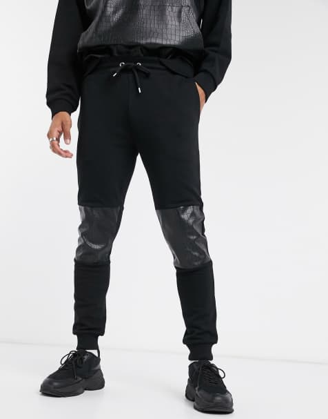 ASOS DESIGN - Superskinny joggingbroek met PU inzetstukken met imitatie-krokodillenprint in zwart, deel van co-ord set - view 1