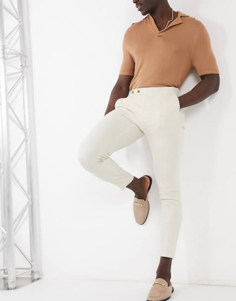 ASOS DESIGN - Superskinny nette broek met krijtstrepen in gebroken wit - view 1