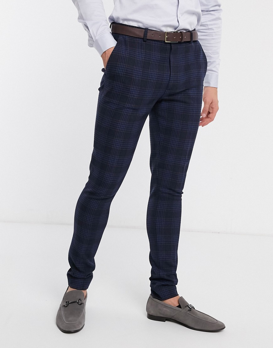 ASOS DESIGN - Superskinny pantalon in birdseye weving in marineblauw