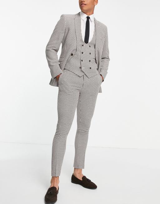 ASOS DESIGN - Superskinny pantalon met pied-de-poulemotief in bruin