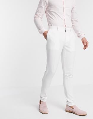 ASOS DESIGN wedding super skinny suit trousers in white White