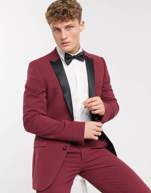 ASOS DESIGN - Superskinny smokingkostuum in bordeauxrood, 2 van 3