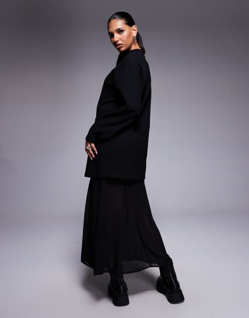 ASOS DESIGN supersoft 2-in-1 maxi dress with godet chiffon skirt in black, 2 of 4