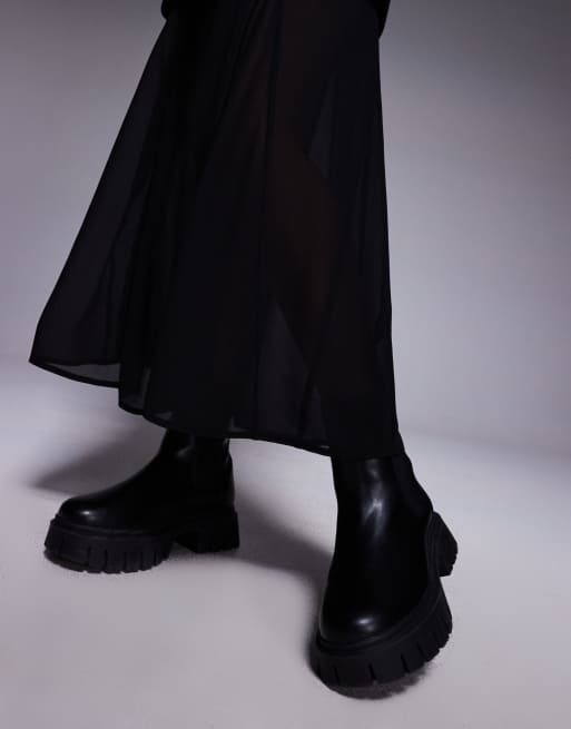 ASOS DESIGN supersoft 2-in-1 maxi dress with godet chiffon skirt in black, 3 of 4