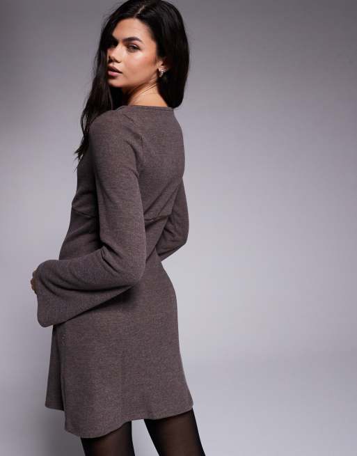 ASOS DESIGN supersoft angel sleeve seam detail mini dress in chocolate, 4 of 4