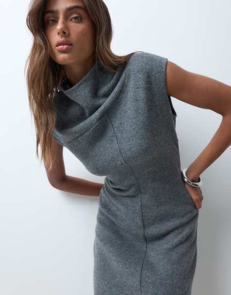 ASOS DESIGN supersoft asym draped mini dress in charcoal - view 1