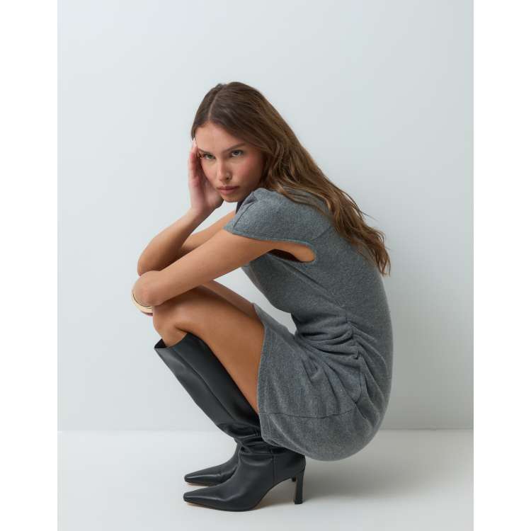 ASOS DESIGN supersoft asym draped mini dress in charcoal