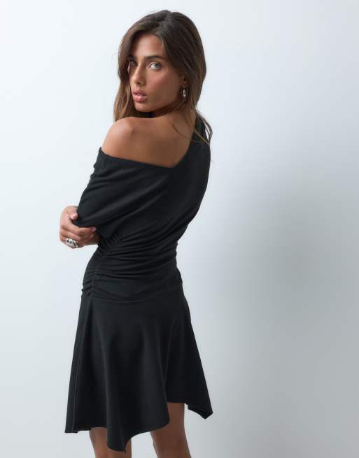 ASOS DESIGN supersoft asymmetric hanky hem mini dress in black, 3 of 5