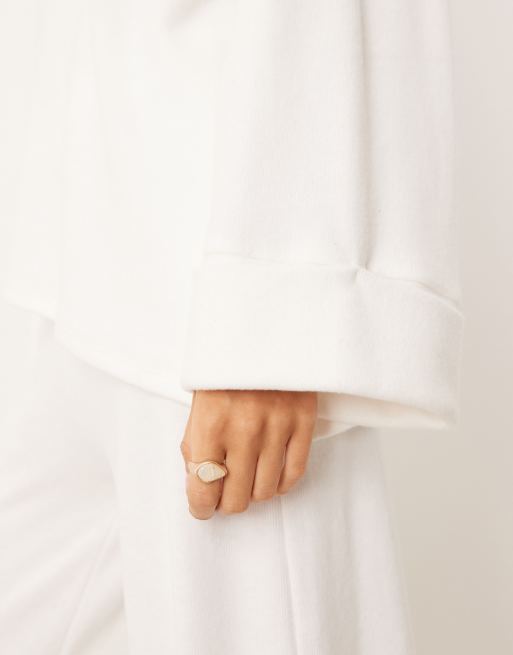 ASOS DESIGN Supersoft asymmetric jumper with turn back cuff in winter white - WHITE, 4 of 4