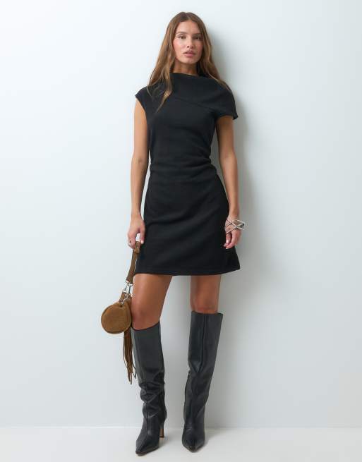 ASOS DESIGN supersoft asymmetrisch drapiertes Minikleid in Schwarz, 2 von 4