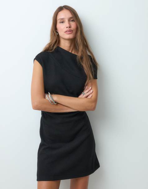 ASOS DESIGN supersoft asymmetrisk draperad miniklänning i svart - view 1