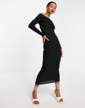 Topshop long sleeve super soft shaping midi dress in black | ASOS