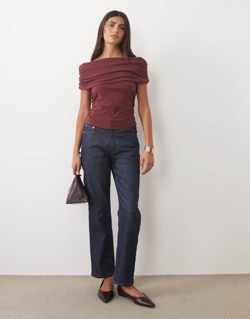 ASOS DESIGN supersoft bardot top in burgundy, 2 of 4