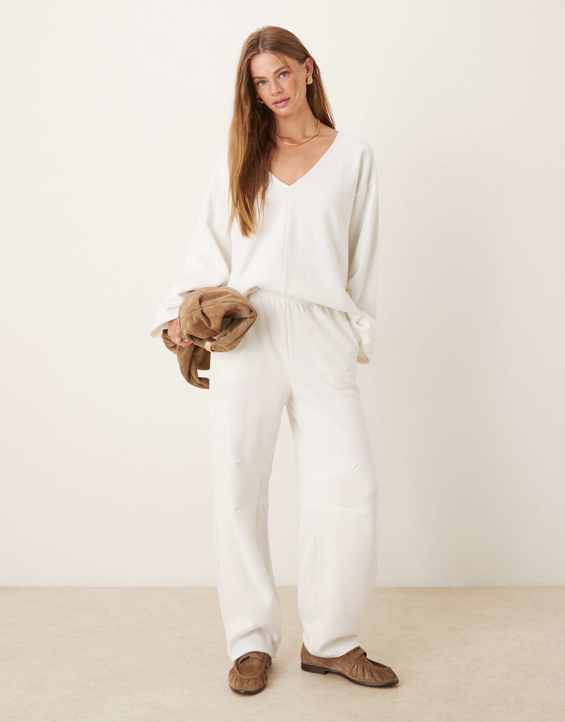 asos design supersoft barrel leg sweatpants in winter white - part of a set