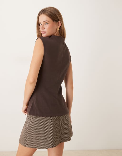 ASOS DESIGN soft touch boat neck peplum seam detail tank top in chocolate