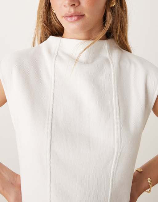 ASOS DESIGN soft touch boat neck peplum seam detail tank top in winter white