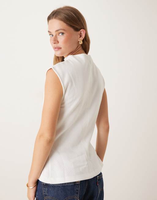ASOS DESIGN soft touch boat neck peplum seam detail tank top in winter white