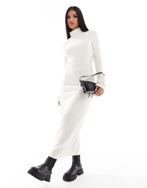 ASOS DESIGN supersoft boucle roll neck maxi dress in cream - view 1