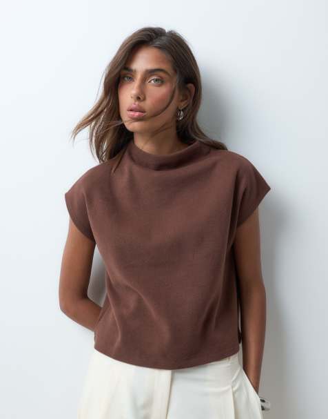 ASOS DESIGN supersoft boxig kort topp i chokladbrun - view 1